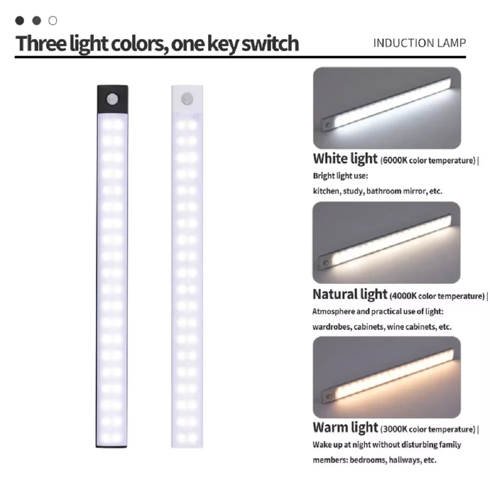 Premium LED Motion Sensor Bar Light – USB Rechargeable Night Light for Kitchen, Wardrobe, and Cabinet | 30cm/40cm/50cm
