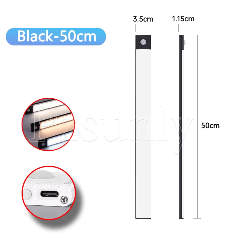 Premium LED Motion Sensor Bar Light – USB Rechargeable Night Light for Kitchen, Wardrobe, and Cabinet | 30cm/40cm/50cm