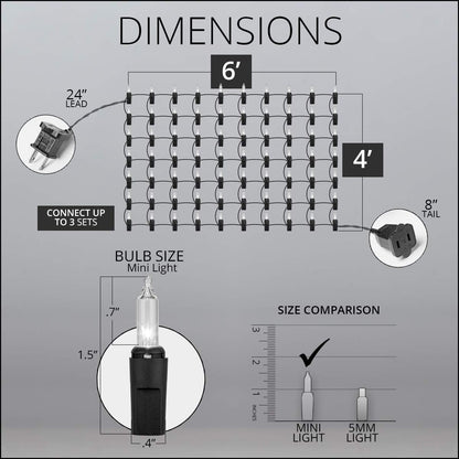 Outdoor Clear Christmas Net Lights, 150 Count Christmas Lights on Green Wire, 4 X 6 Ft Decorative Holiday Lighting for Hedges & Bushes